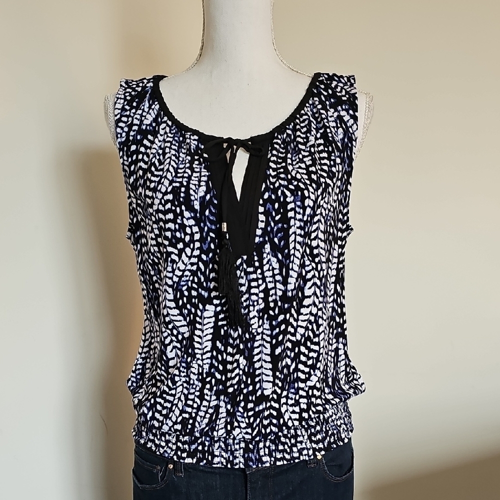 WHBM Black, Blue and White Sleeveless Top